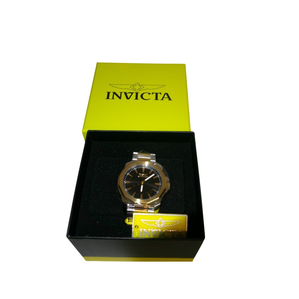 Invicta Watch #49738 Gold Tone Stainless Steel Black Dial Men's Quartz $199 NIB